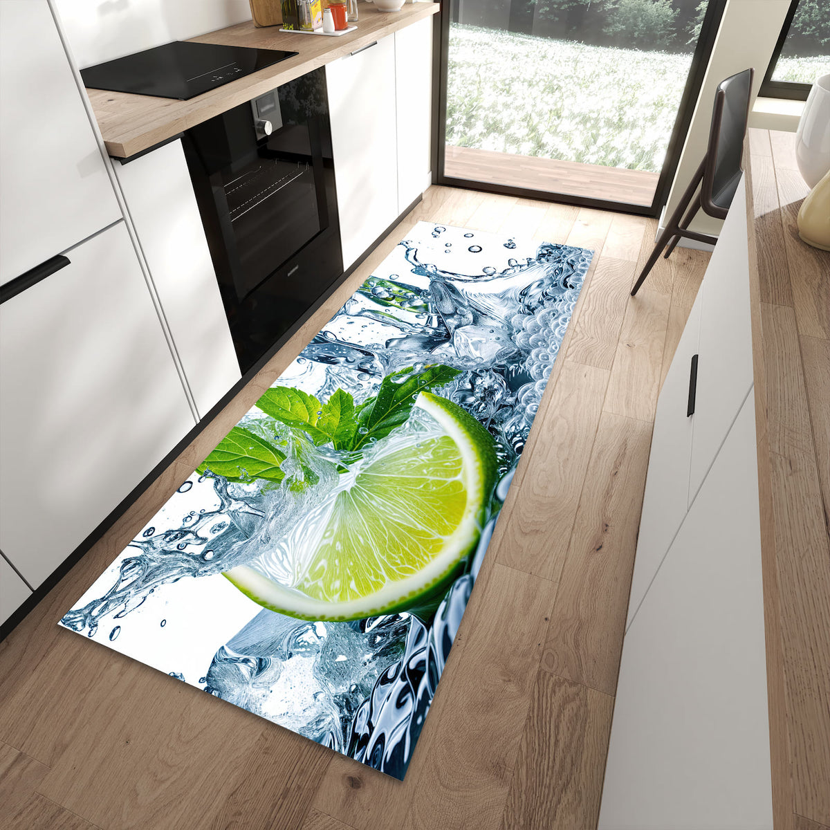 Küchenläufer mit Motiv Limettenspritzer für sicheren Stand im Eingangsbereich