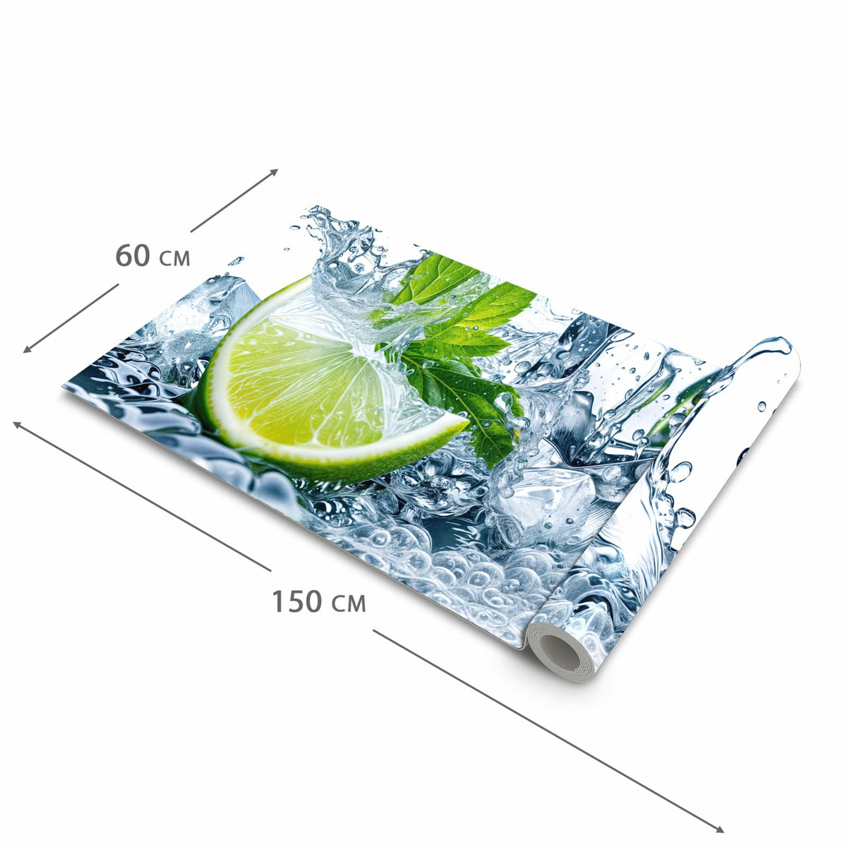 Langlebiger Küchenläufer mit Motiv Limettenspritzer in der Grösse 60x300 cm, waschbar