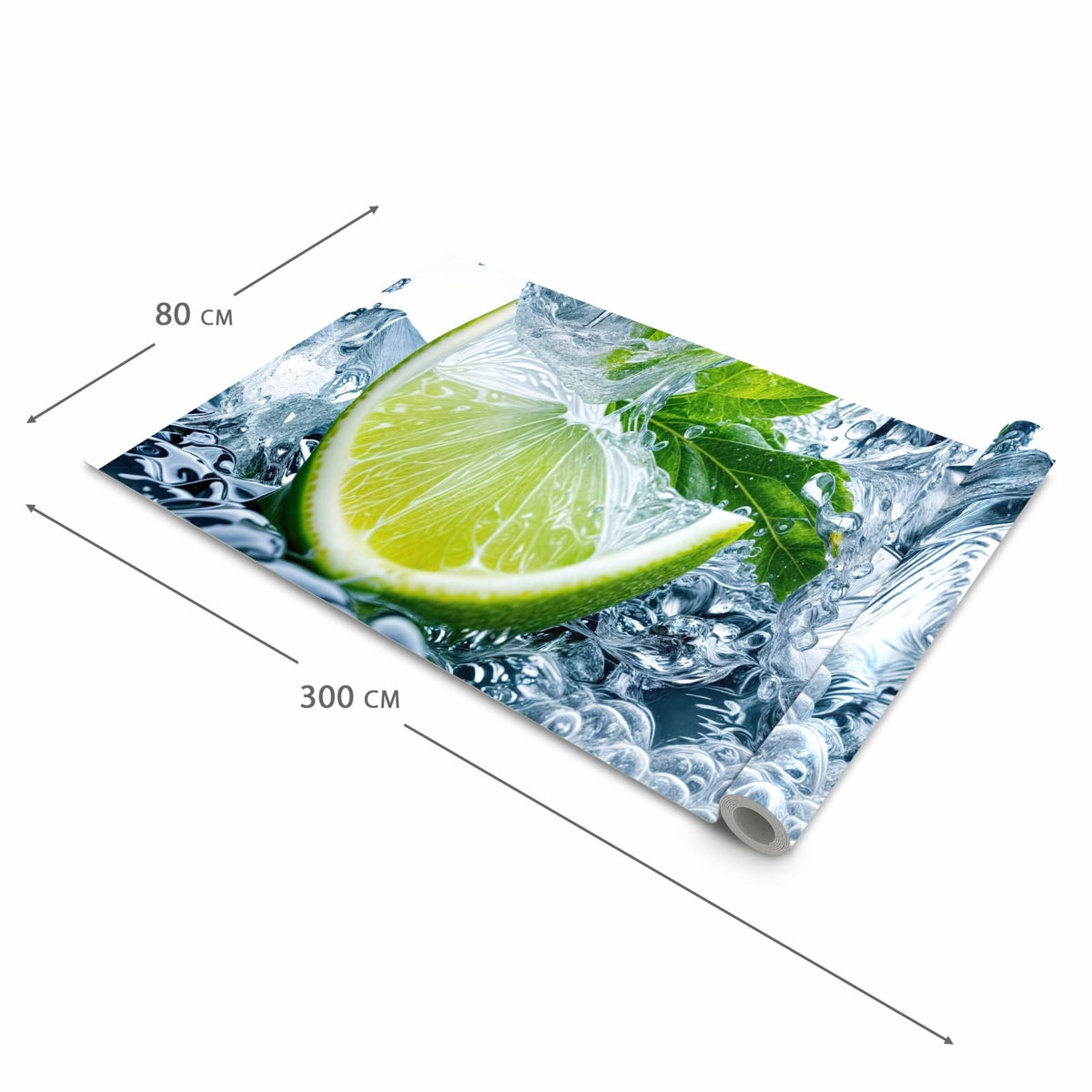 Waschbarer moderner Küchenläufer mit Motiv Limettenspritzer in der Grösse 60x300 cm