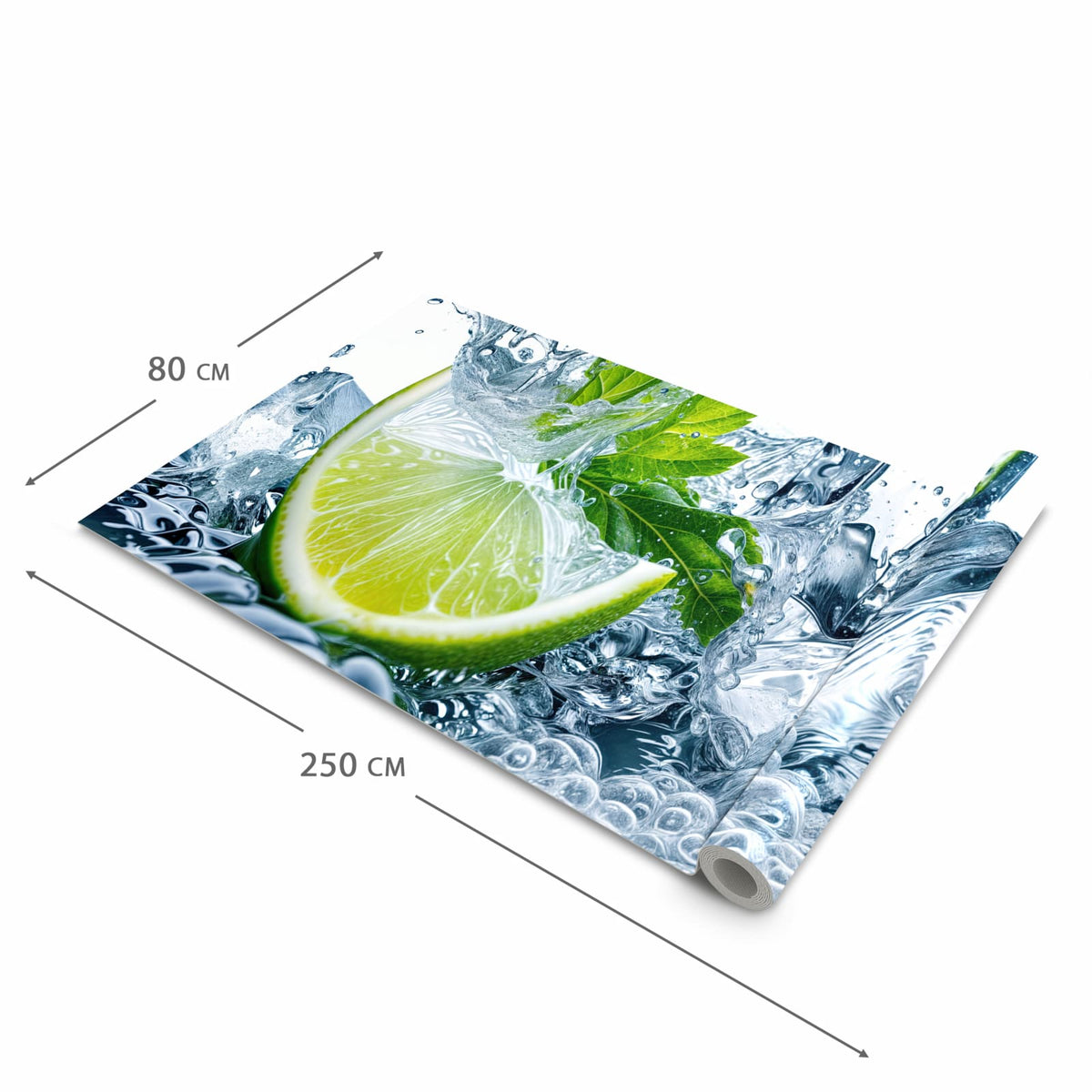 Hygienischer Küchenläufer nach Maß mit Motiv Limettenspritzer in der Größe 60x300 cm