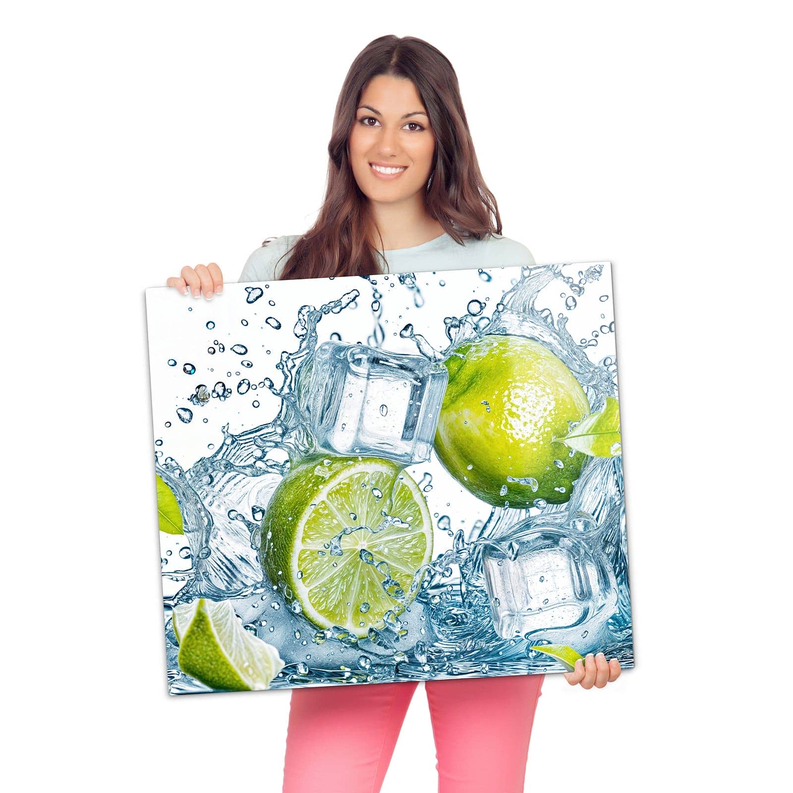 Abdeckplatten für Ceranfeld mit Spritzende Limetten-Motiv wird zur Größendarstellung gehalten