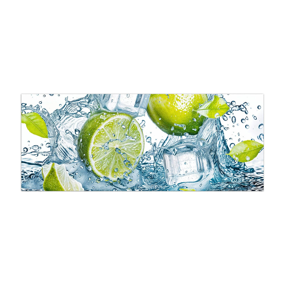 Küchenrückwand aus Glas Limetten mit Eis im Hochformat, Motiv bildfüllend von vorn