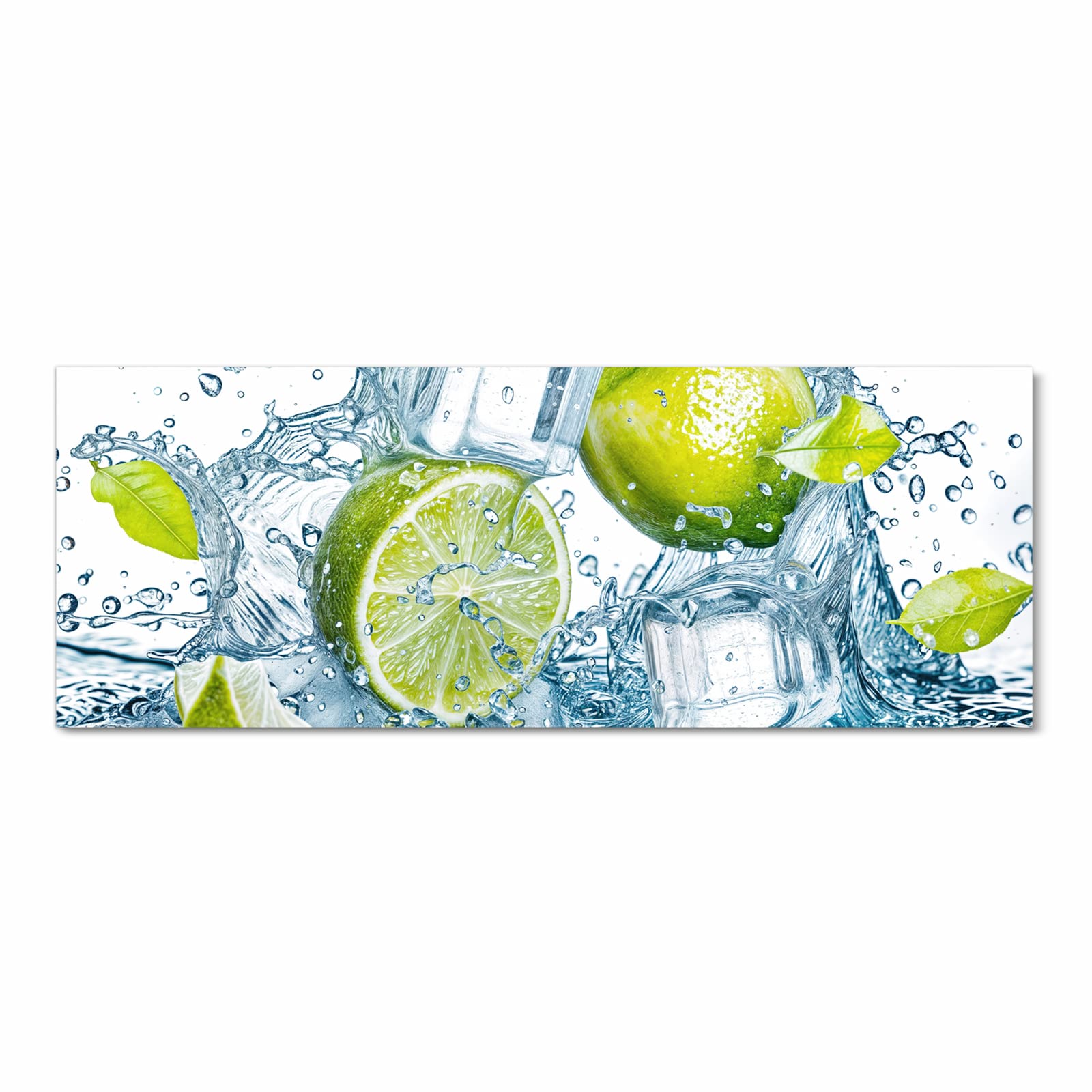 Strapazierfähiger Teppichläufer für die Küche mit Motiv Limetten Splashing in Frontansicht