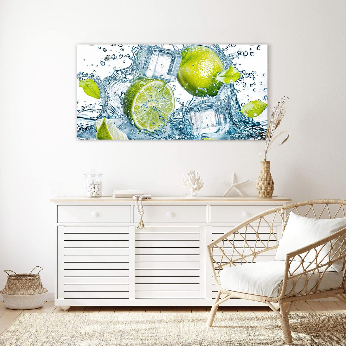 Echtglas, 4 mm – kein Acryl, keine Folie – Wandbild - Limetten mit Eis - Querformat
