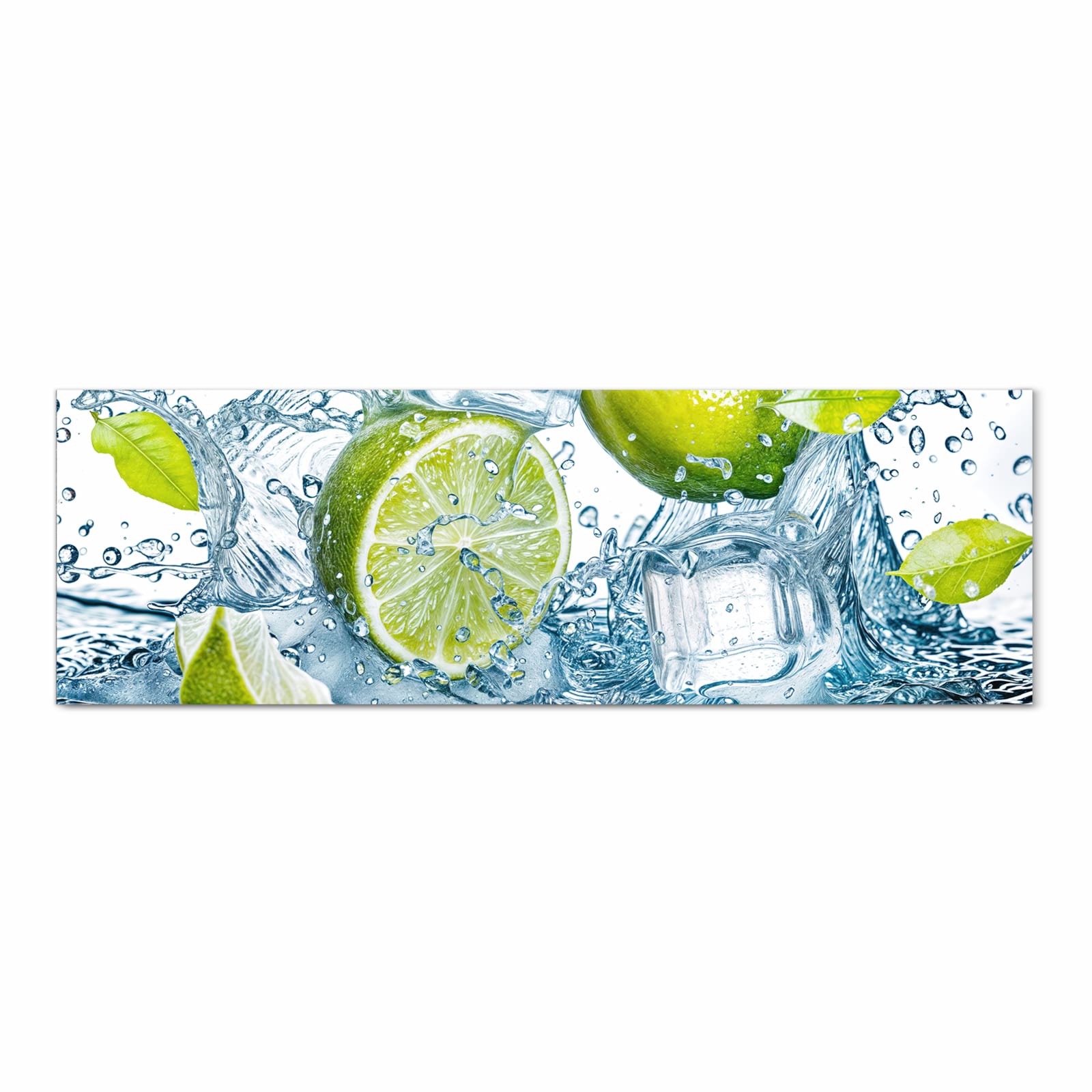 Waschbarer Küchenteppich mit Motiv Limetten Splashing in Frontansicht für einfache Reinigung