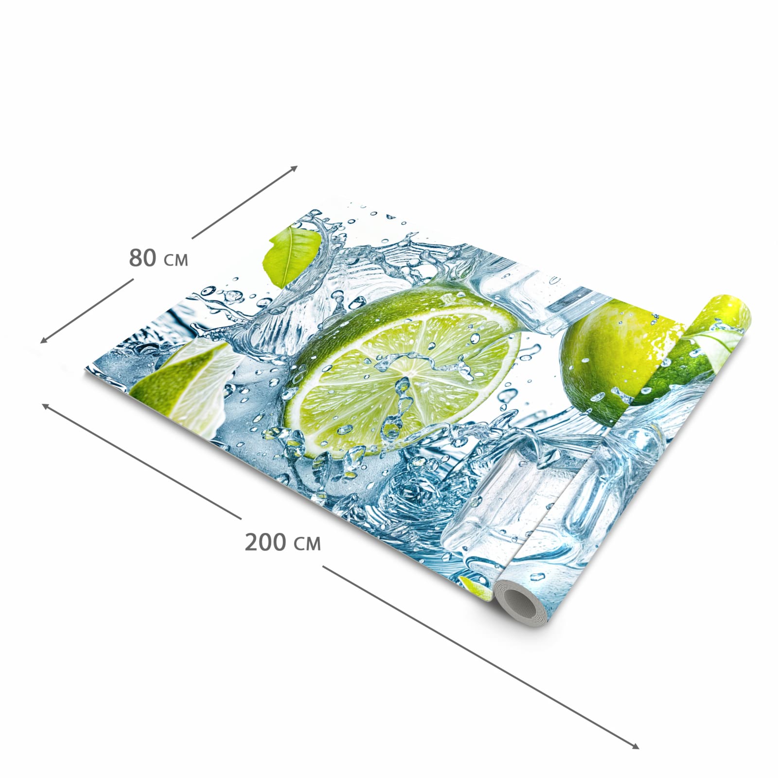 Abriebfester Küchenteppich mit Motiv Limetten Splashing in der Grösse 60x300 cm, waschbar