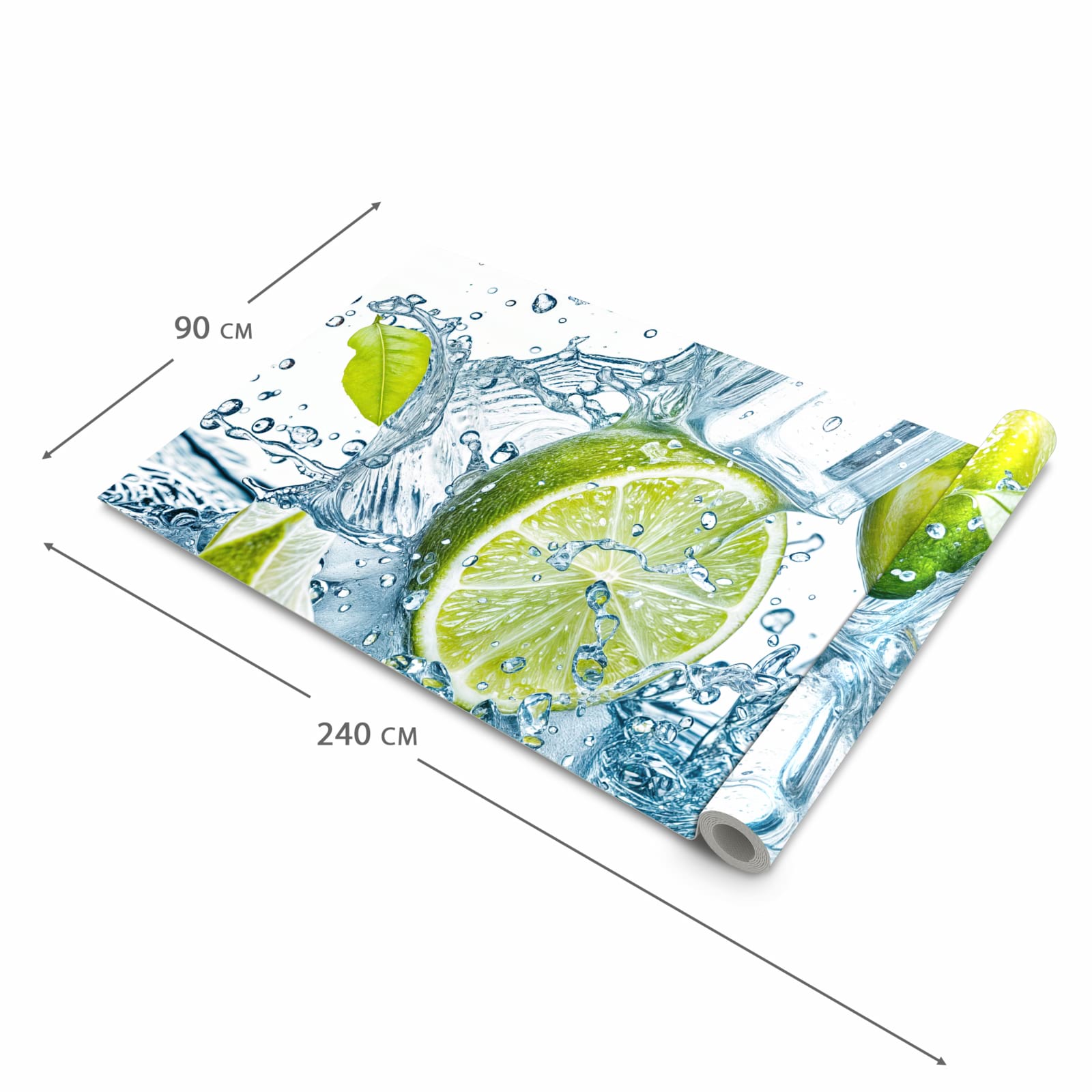 Schmutzabweisender Küchenteppich mit Motiv Limetten Splashing in der Größe 60x300 cm