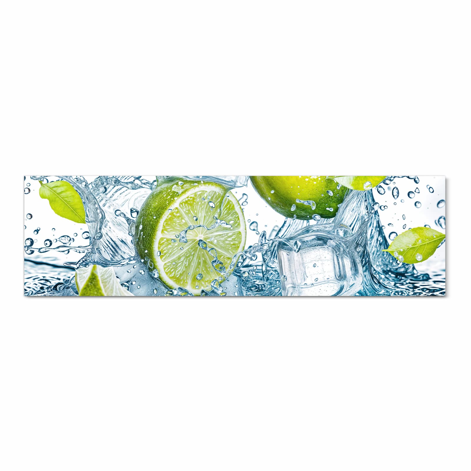 Küchenteppich mit Motiv Limetten Splashing in Frontansicht für angenehme Haptik