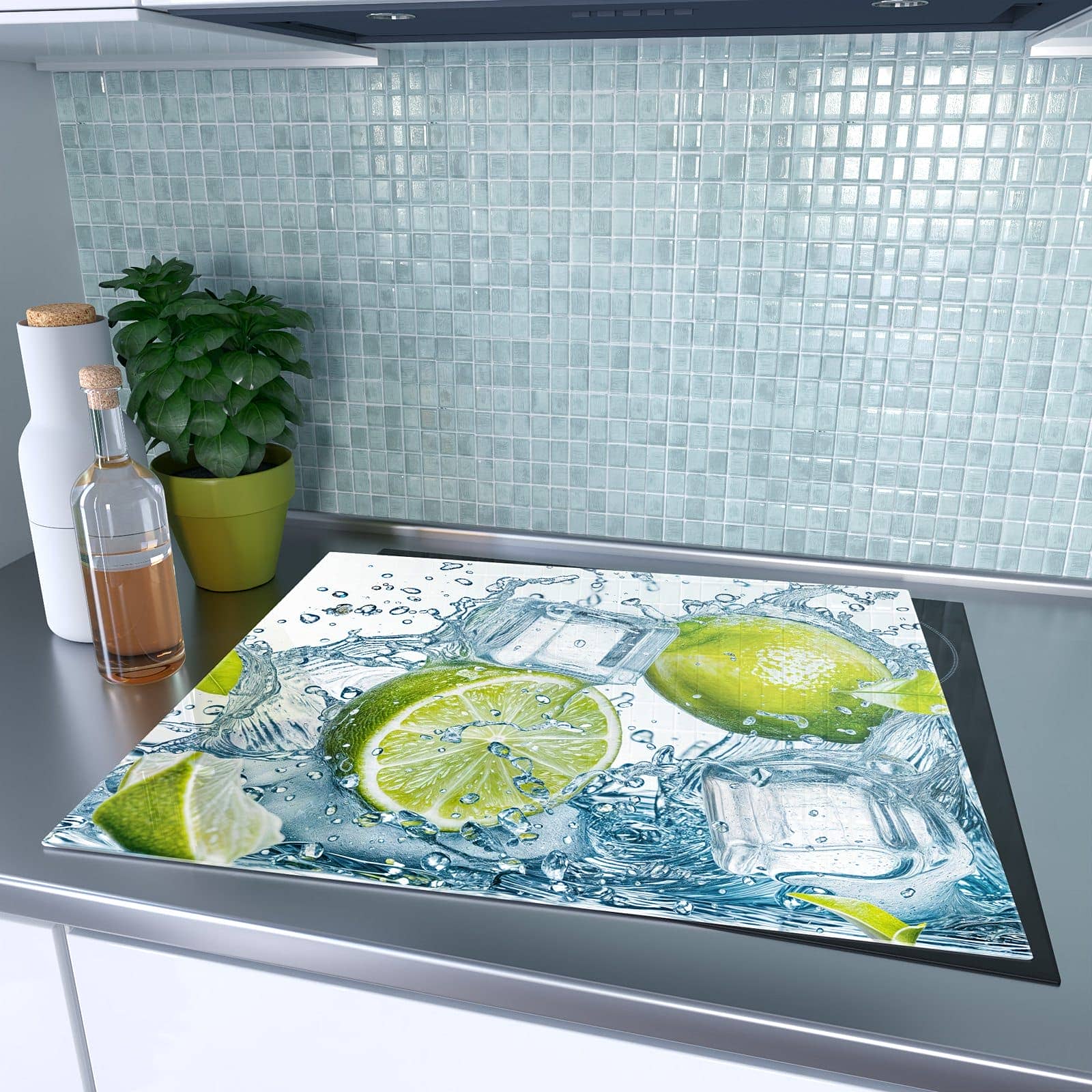 1-teilige Glasplatte für Herd mit Spritzende Limetten-Motiv auf dem Ceranfeld