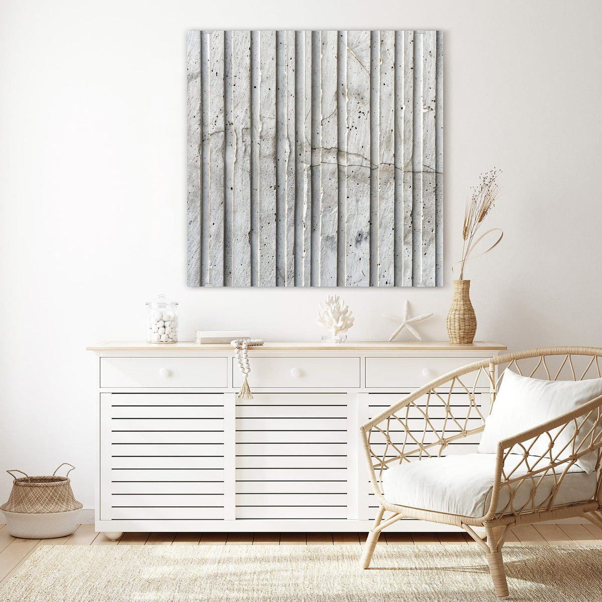 Echtglas, 4 mm – kein Acryl, keine Folie – Wandbild - Geriffelter Beton - Quadratisch