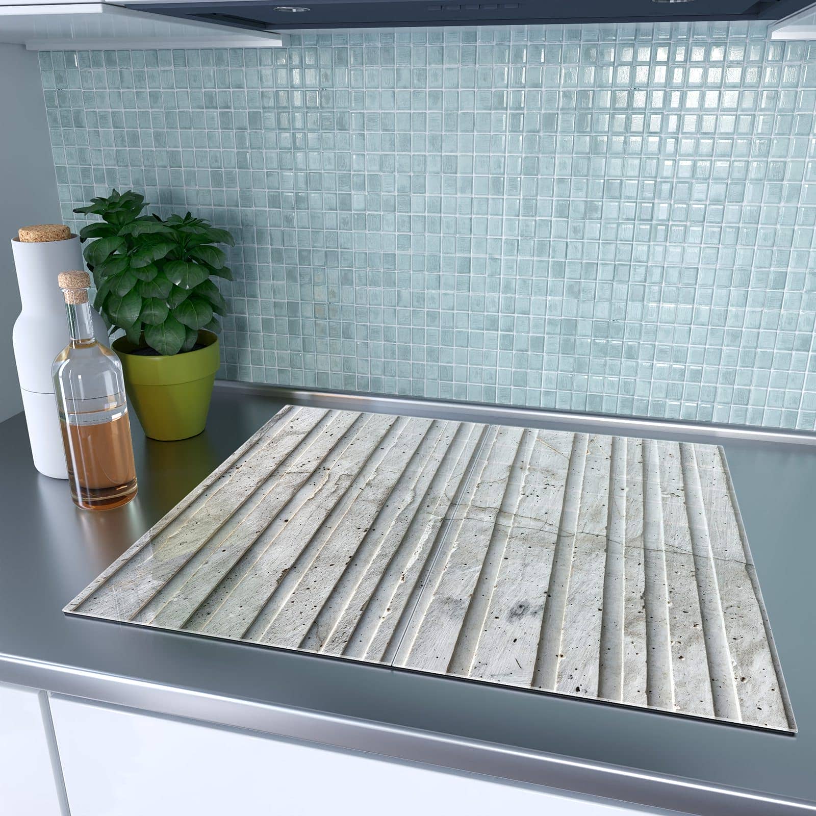 2-teilige Herdabdeckplatten für Ceranfeld mit Betonstruktur-Motiv in moderner Küche