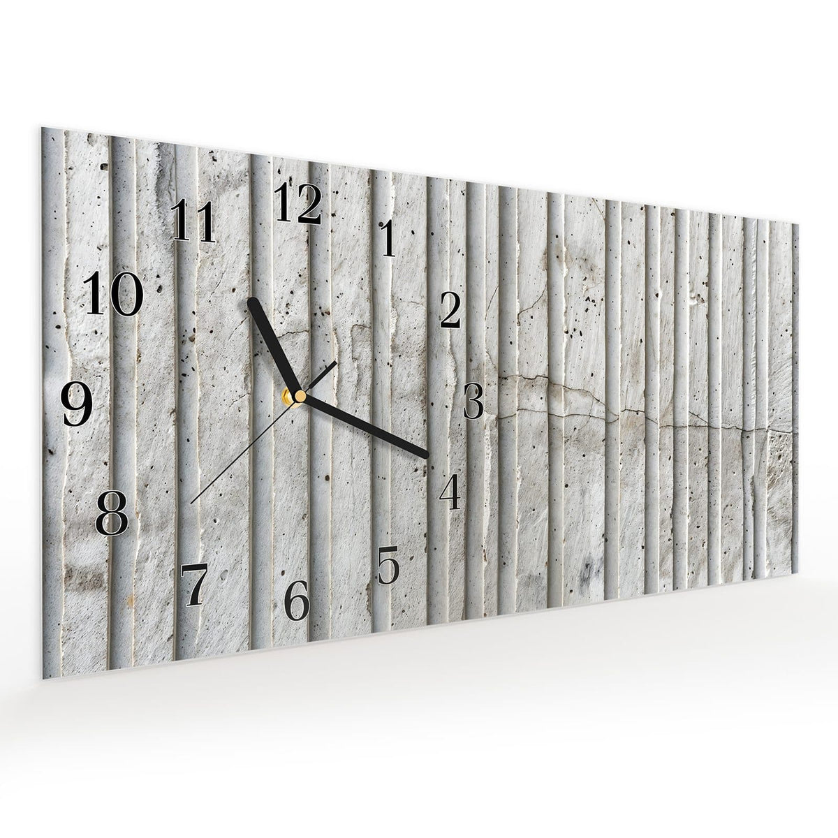 Vormontiert – mit Schwebeeffekt – Wanduhr Betonstruktur aus Glas – Querformat 60 × 30 cm