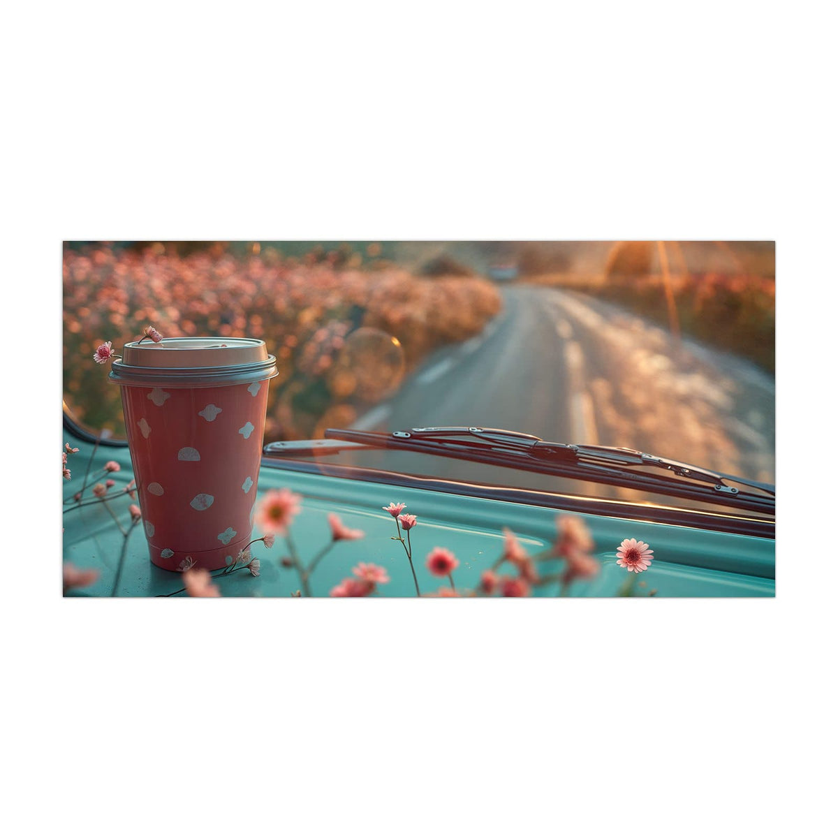 Küchenrückwand aus Glas Rosa Kaffeebecher im Hochformat, Motiv bildfüllend von vorn