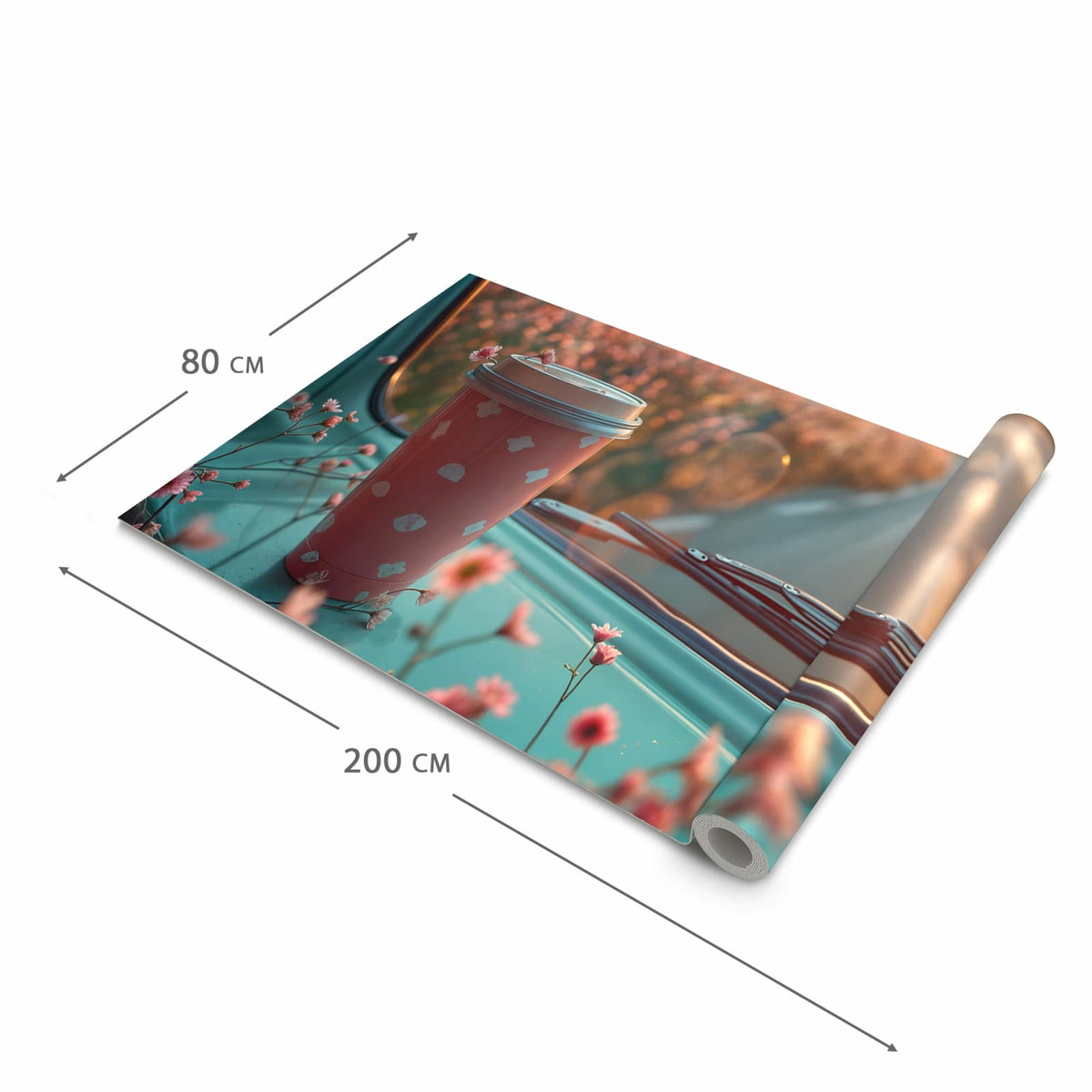 Komfortabler Läufer Küche mit Motiv Kaffeebecher im Bus in der Grösse 60x270 cm