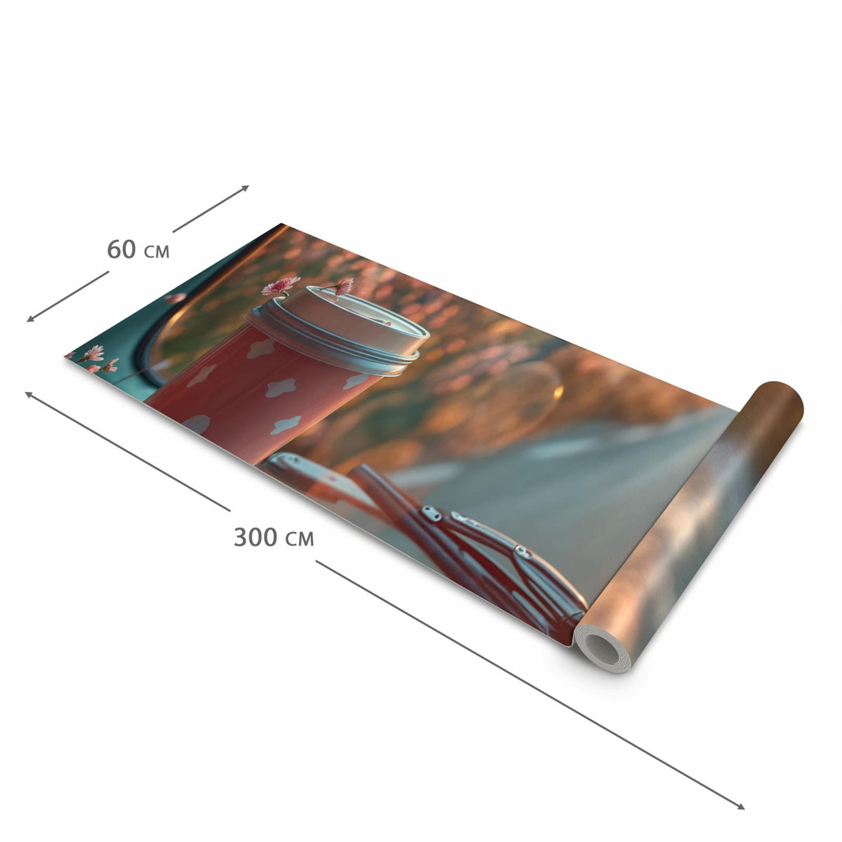 Abriebfester Küchenteppich mit Motiv Kaffeebecher im Bus in der Grösse 60x270 cm für die Küche
