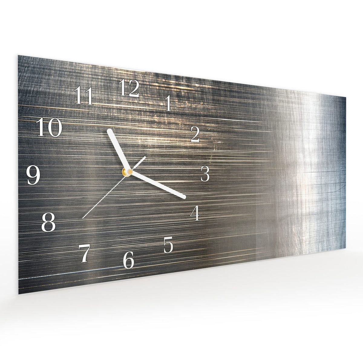Vormontiert – mit Schwebeeffekt – Wanduhr Gekratzte Textur aus Glas – Querformat 60 × 30 cm