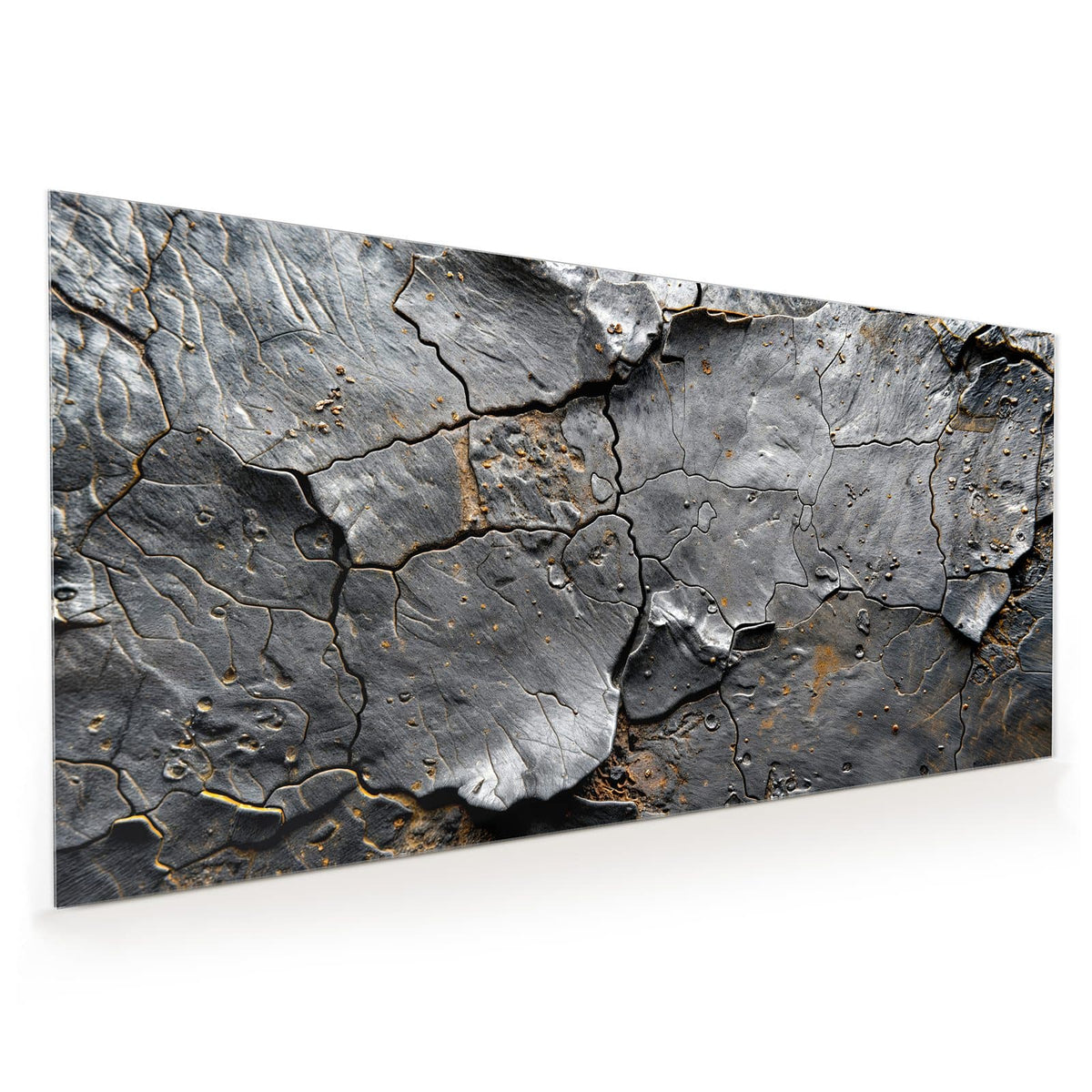 Küchenrückwand aus Glas im Hochformat mit Motiv Schiefer mit Rostspuren: Dunkelgraue