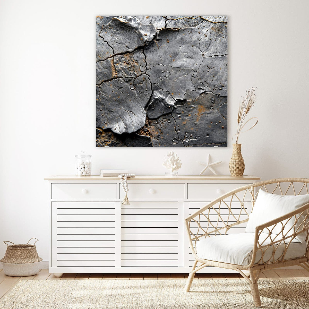 Echtglas, 4 mm – kein Acryl, keine Folie – Wandbild - Schiefer mit Rostspuren - Quadratisch
