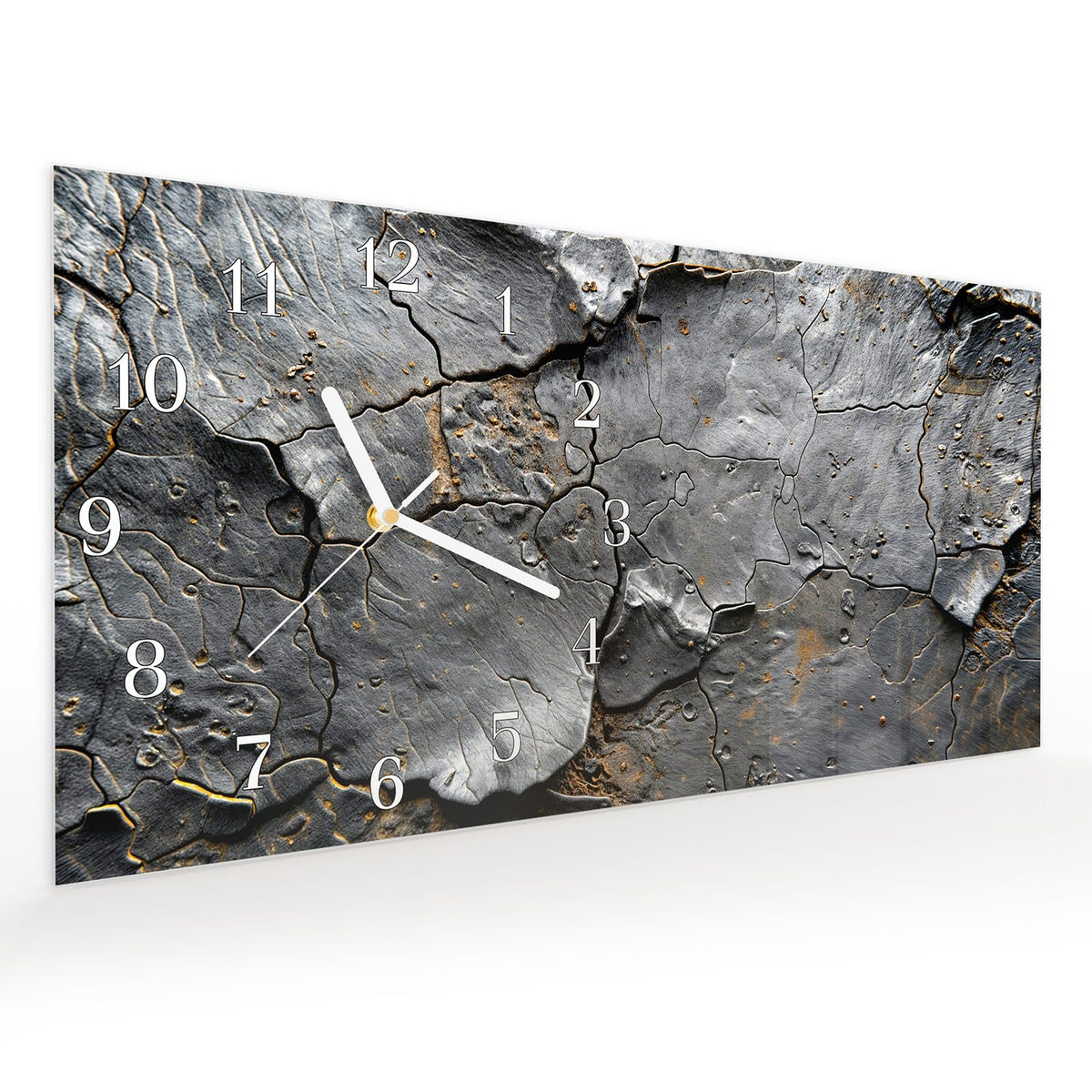Vormontiert – mit Schwebeeffekt – Wanduhr Verwittertes Gestein aus Glas – Querformat 60 × 30 cm