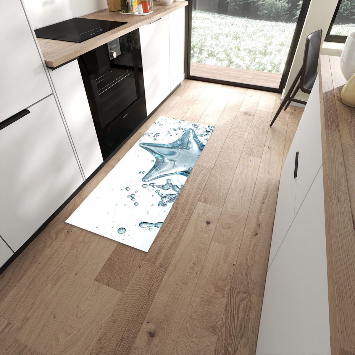 Schmutzabweisender Küchenteppich mit Motiv Sternspritzer in moderner Küche #grösse_60 x 150 cm