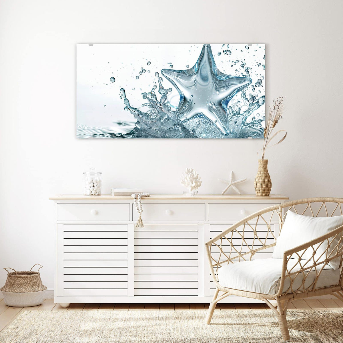 Echtglas, 4 mm – kein Acryl, keine Folie – Wandbild - Stern aus Wasser - Querformat