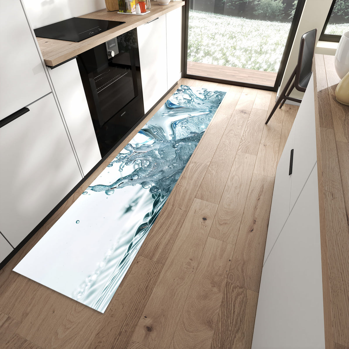 Flacher Küchenläufer mit Motiv Sternspritzer in moderner Küche