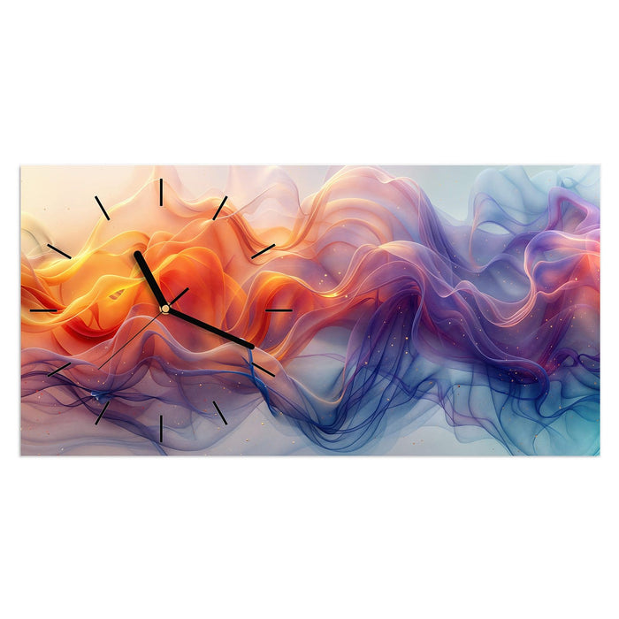 Wanduhr Farbwirbel aus Glas – Querformat 60 × 30 cm mit Ziffernblatt Linie