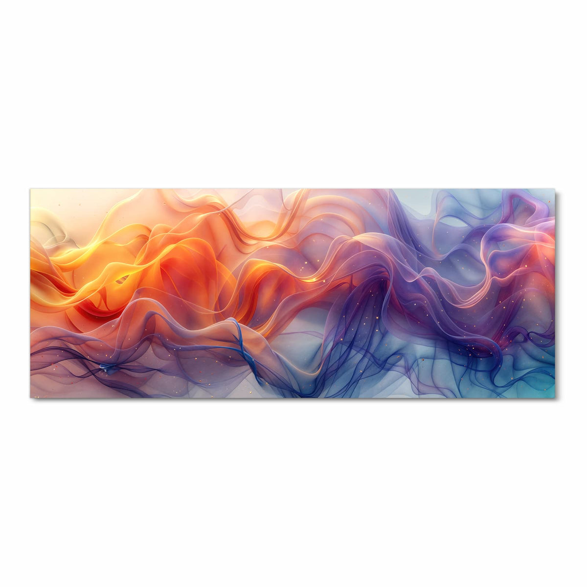 transparente, geschwungene Bänder in Orange, Violett und Blau mit Goldpunkten