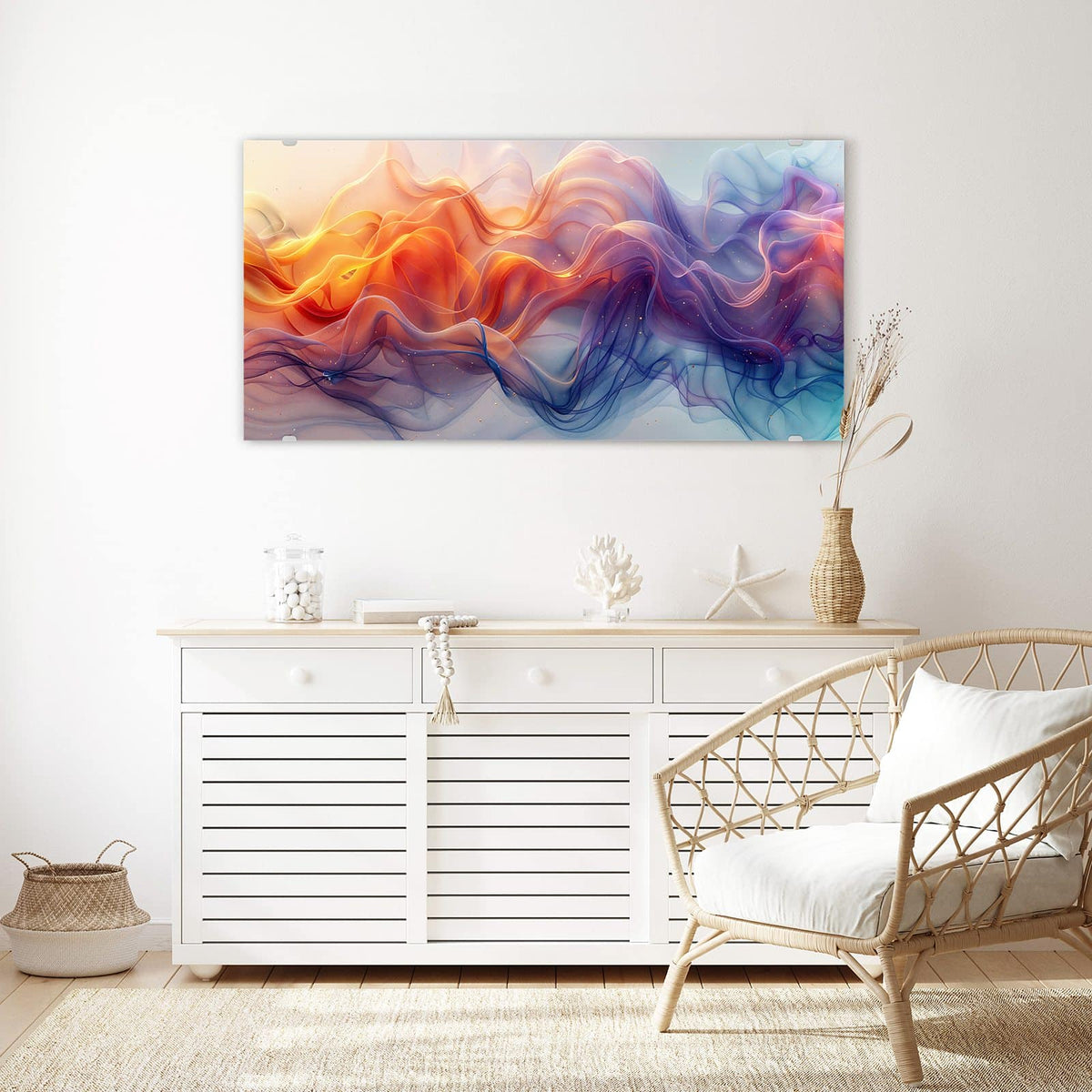 Echtglas, 4 mm – kein Acryl, keine Folie – Wandbild - Seidenbänder in Orange - Querformat