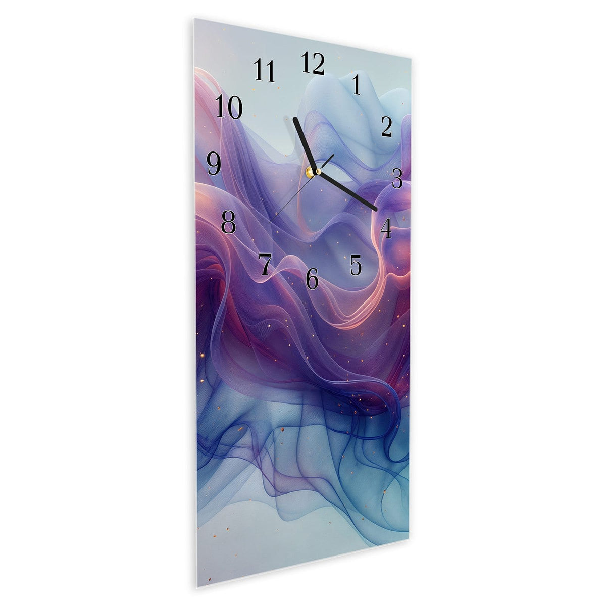 Vormontiert – mit Schwebeeffekt – Wanduhr Farbwirbel aus Glas – Hochformat 30 × 60 cm