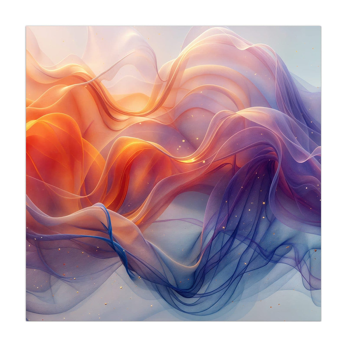 transparente, geschwungene Bänder in Orange, Violett und Blau mit Goldpunkten