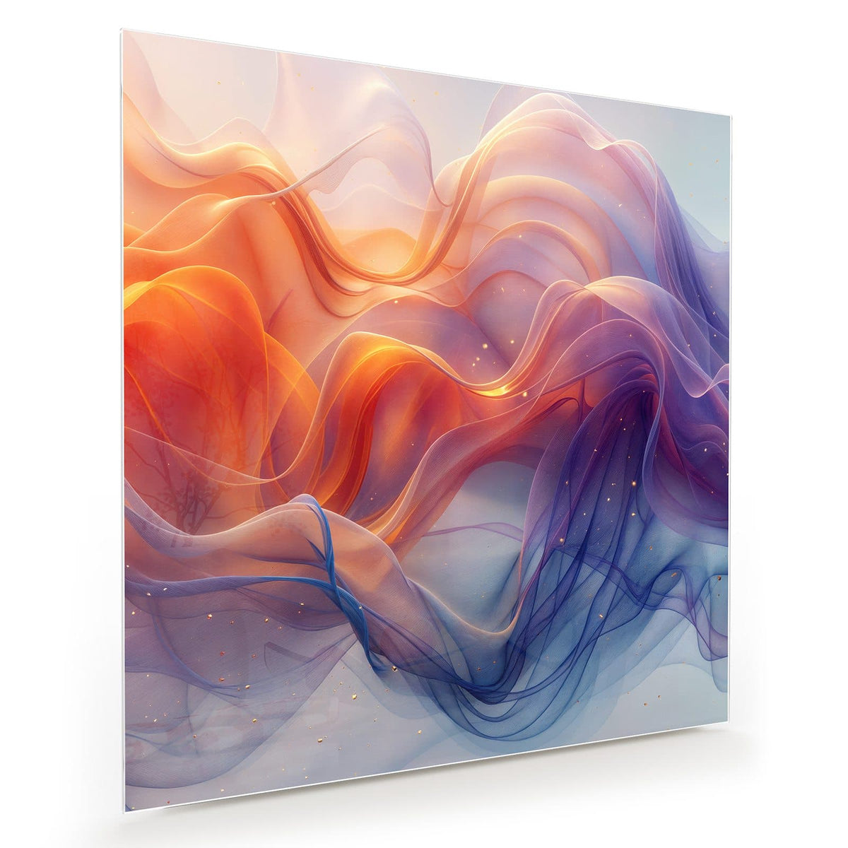 transparente, geschwungene Bänder in Orange, Violett und Blau mit Goldpunkten