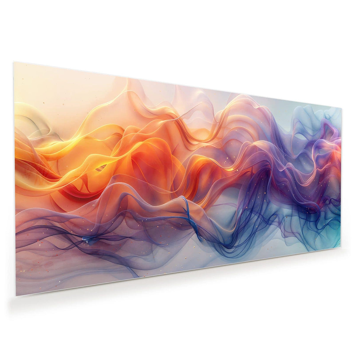 transparente, geschwungene Bänder in Orange, Violett und Blau mit Goldpunkten