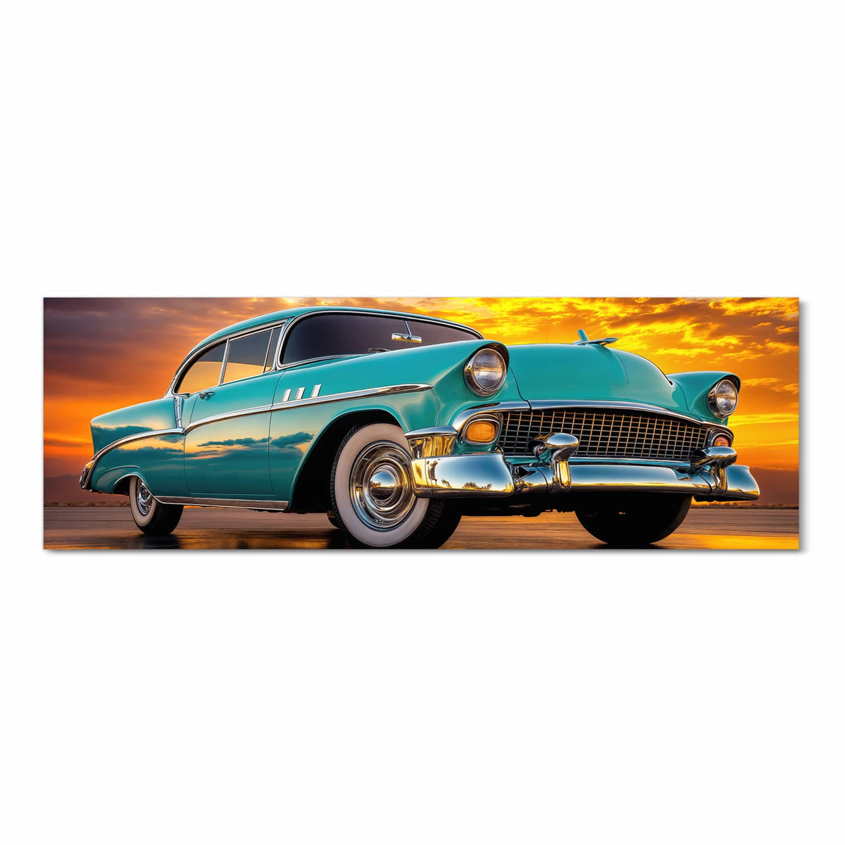 Bodenschonender rutschfester Küchenteppich mit Motiv Retro Oldtimer in Frontansicht