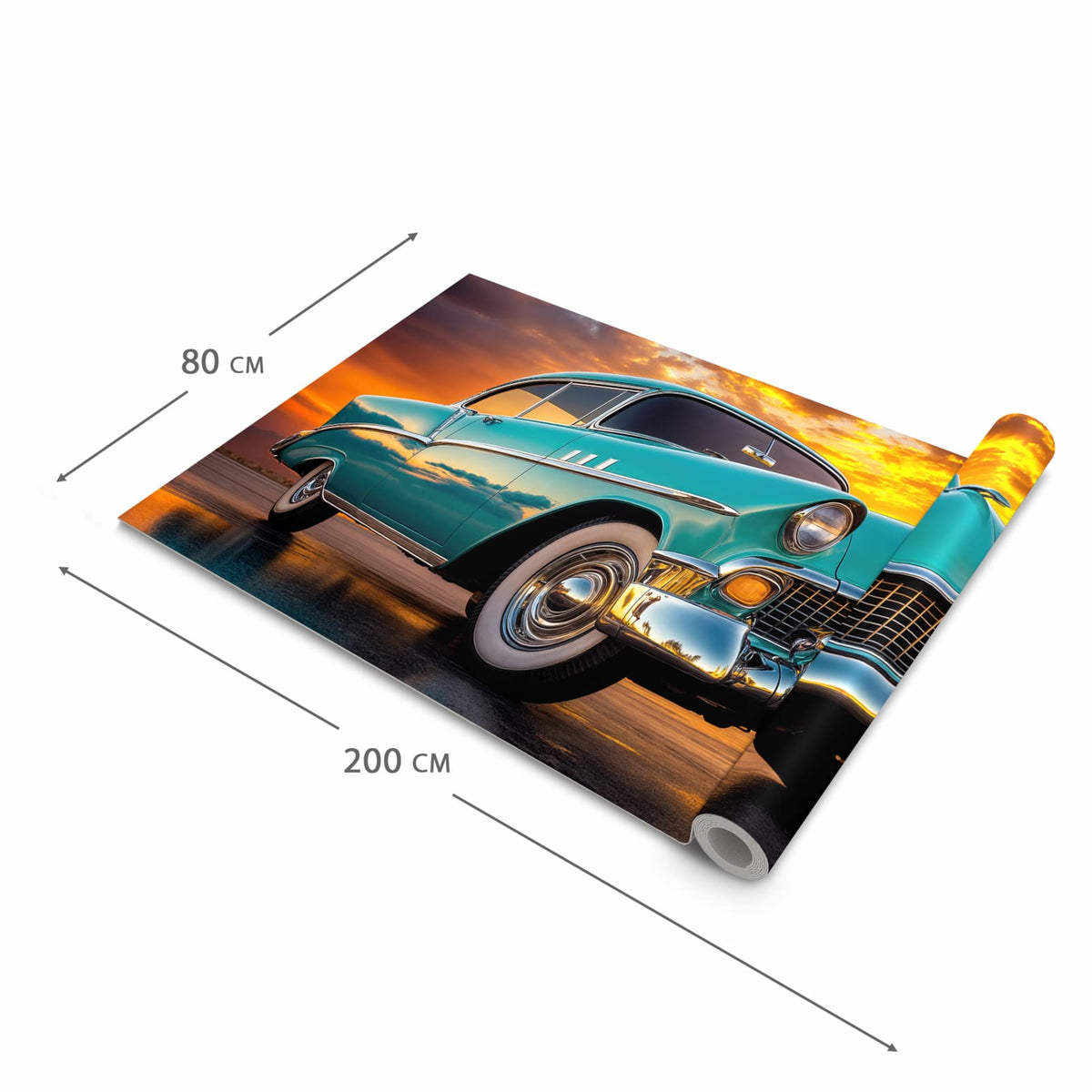 Flacher Küchenteppich mit Motiv Retro Oldtimer in der Grösse 60x150 cm, waschbar