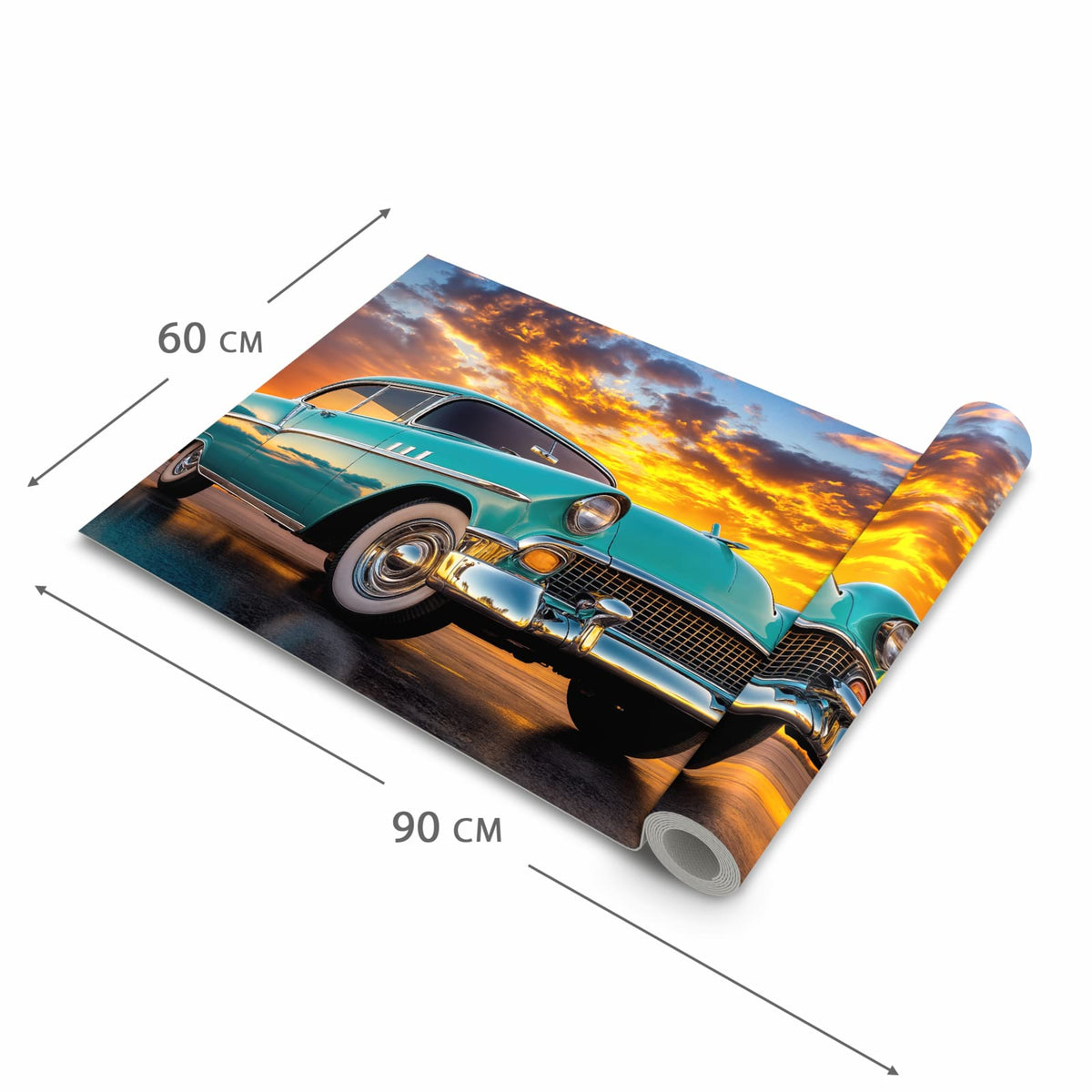 Langlebiger rutschfester Küchenteppich mit Motiv Retro Oldtimer in der Grösse 60x150 cm