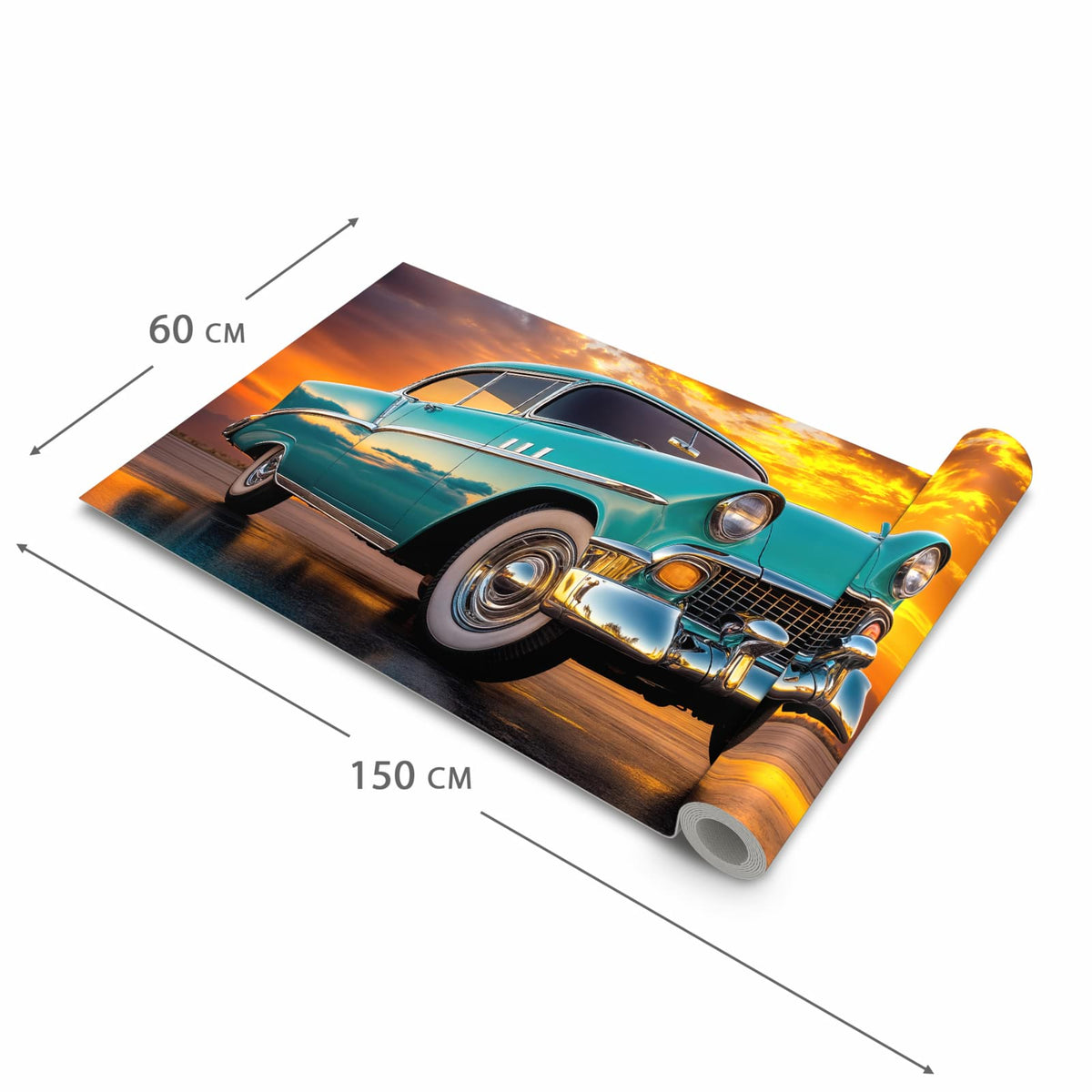 Rutschfester Küchenteppich mit Motiv Retro Oldtimer in der Größe 60x150 cm für Trittkomfort