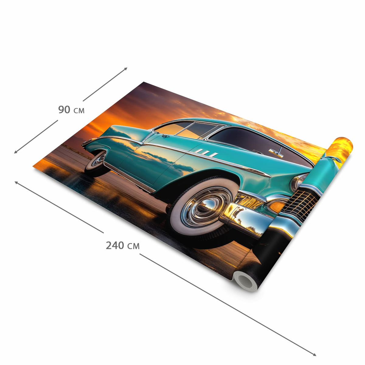 Rutschfester Küchenläufer mit Motiv Retro Oldtimer in der Grösse 60x180 cm für angenehme Haptik