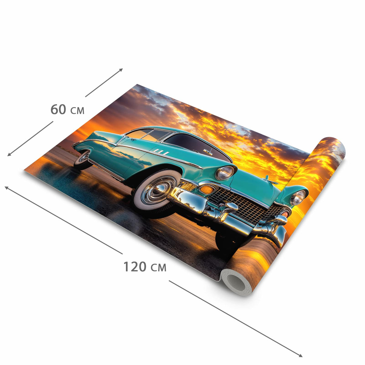UV-beständiger Küchenteppich mit Motiv Retro Oldtimer in der Grösse 60x150 cm