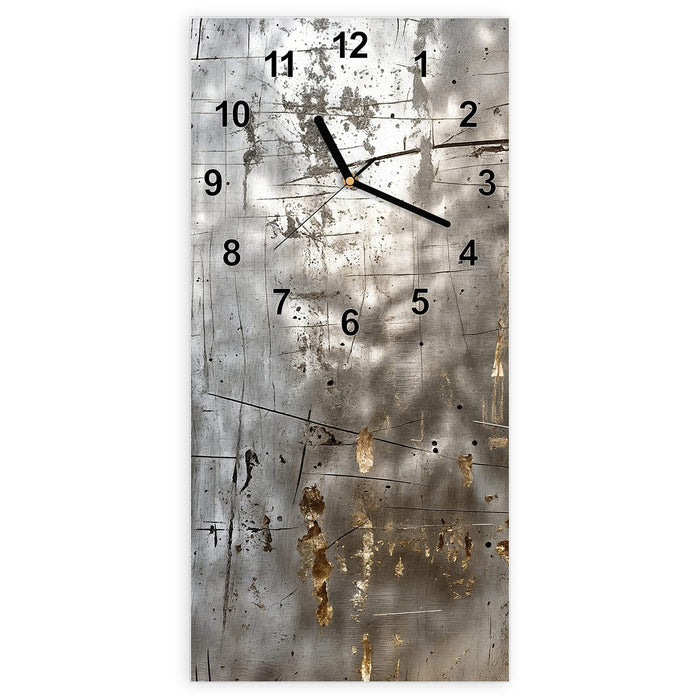 Wanduhr Metallische Kratztextur aus Glas – Hochformat 30 × 60 cm mit Ziffernblatt Modern