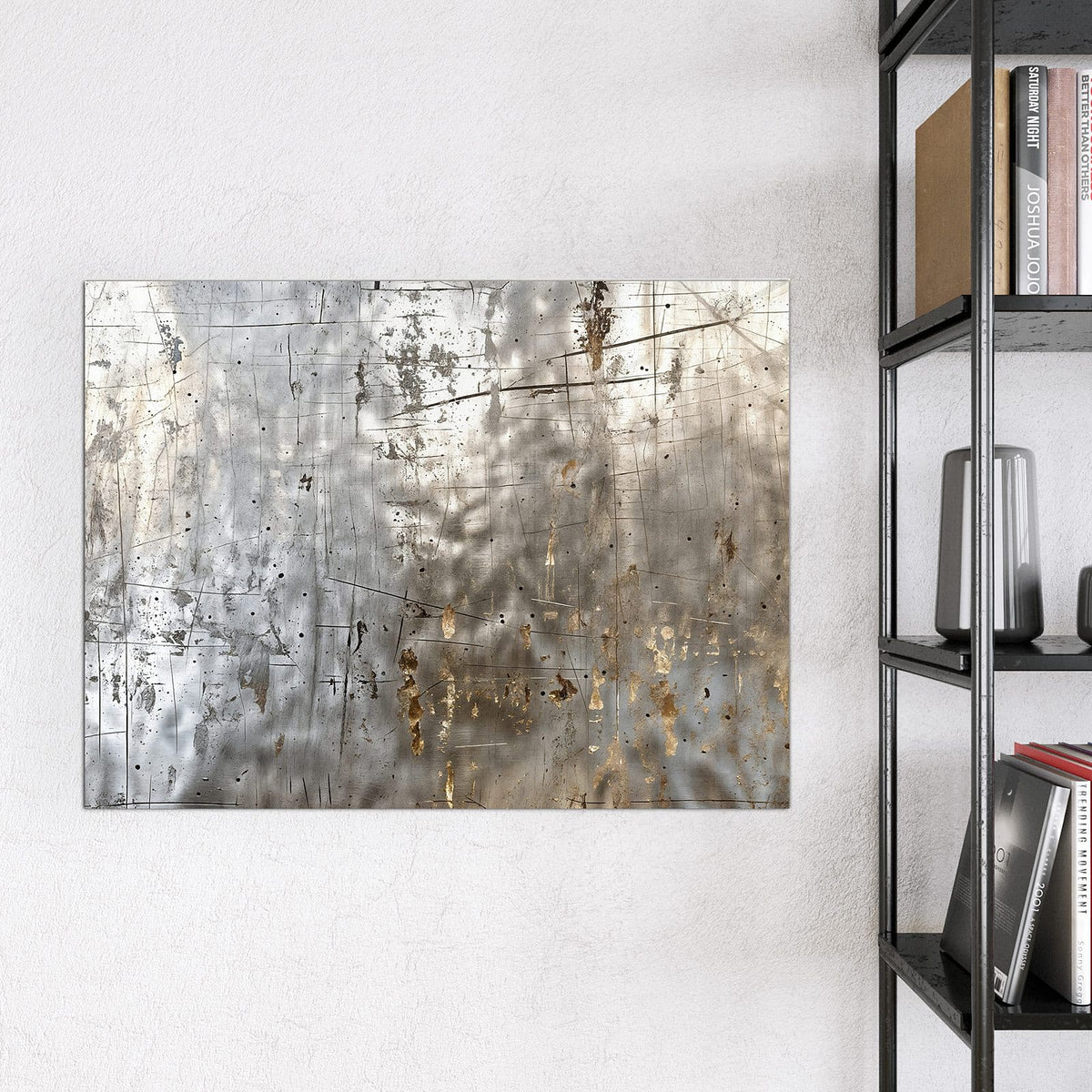 Glas Magnettafel - Goldspuren auf Silber – Zerkratztes Metall mit Goldpatina