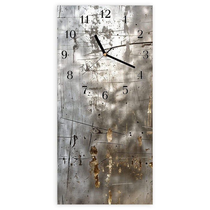 Wanduhr Metallische Kratztextur aus Glas – Hochformat 30 × 60 cm mit Ziffernblatt Klassisch