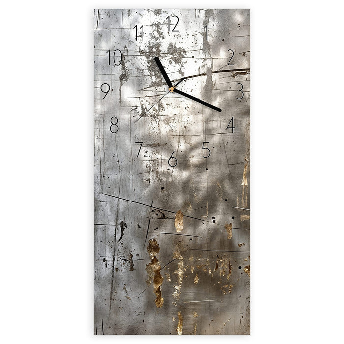Wanduhr Metallische Kratztextur aus Glas – Hochformat 30 × 60 cm mit Ziffernblatt Elegant