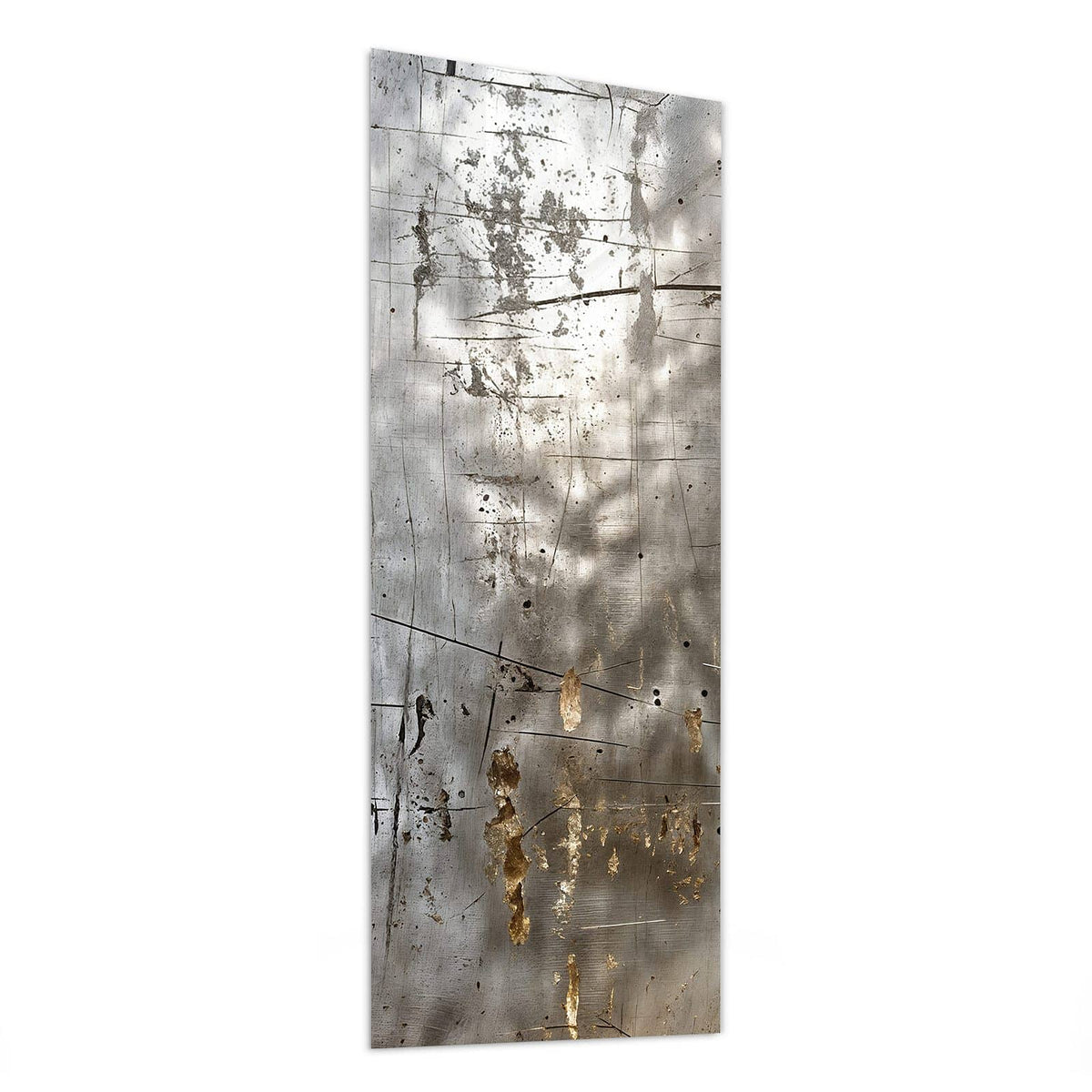 Glasbild Goldspuren auf Silber von der Seite, 4 mm Echtglas