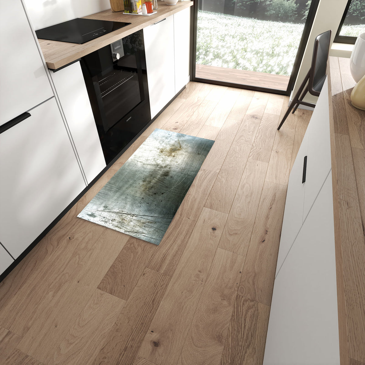 Flacher Küchenteppich mit Motiv Gebrauchtes Metall in moderner Küche #grösse_60 x 120 cm