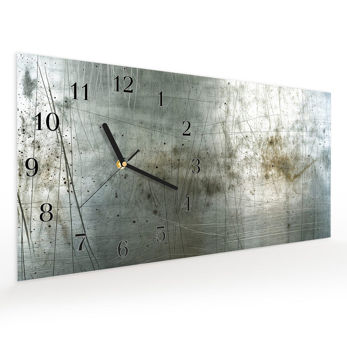 Vormontiert – mit Schwebeeffekt – Wanduhr Gebrauchtes Metall aus Glas – Querformat 60 × 30 cm