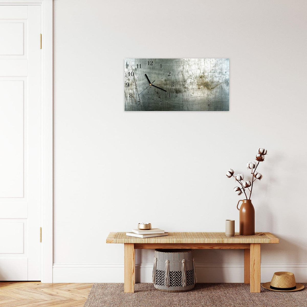 Moderne Wanduhr aus Glas mit Farbtiefe – Wanduhr Gebrauchtes Metall aus Glas – Querformat 60 × 30 cm