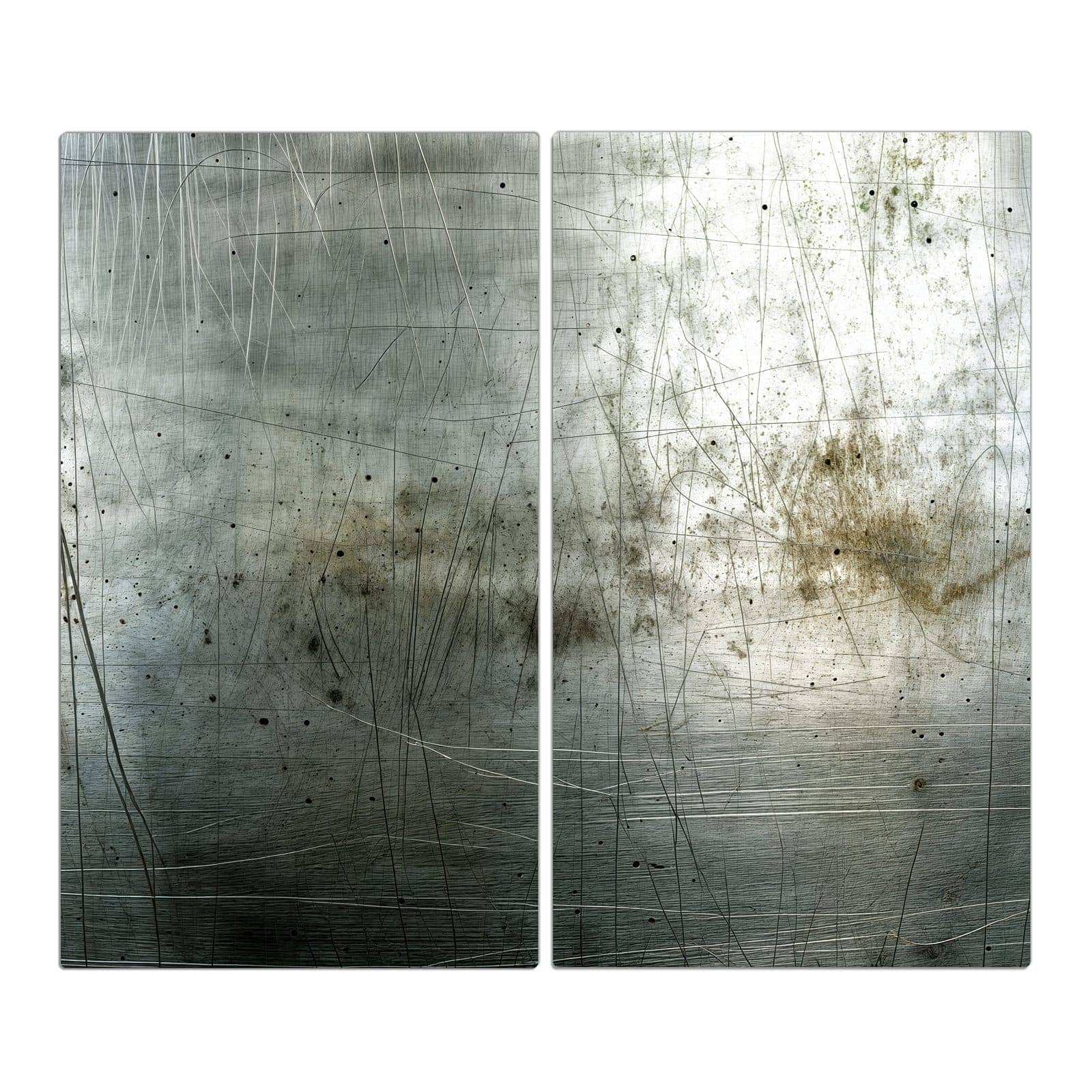 2-teilige Abdeckplatte für Ceranfeld mit Gebrauchtes Metall-Motiv in der Frontansicht #grösse_2-Teilig (60x52cm)