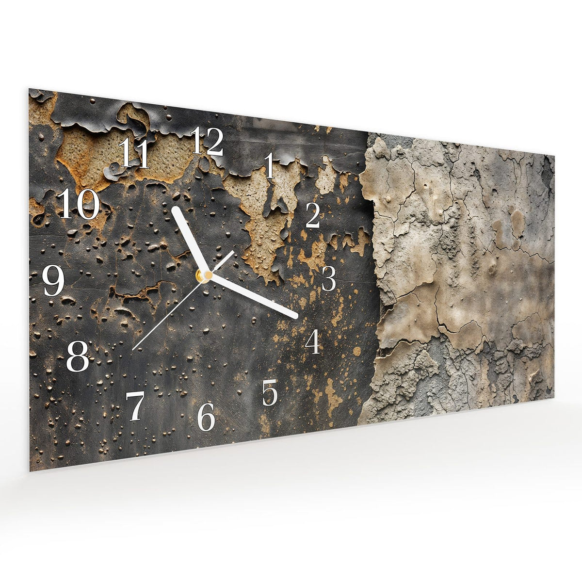 Vormontiert – mit Schwebeeffekt – Wanduhr Raue Oberfläche aus Glas – Querformat 60 × 30 cm