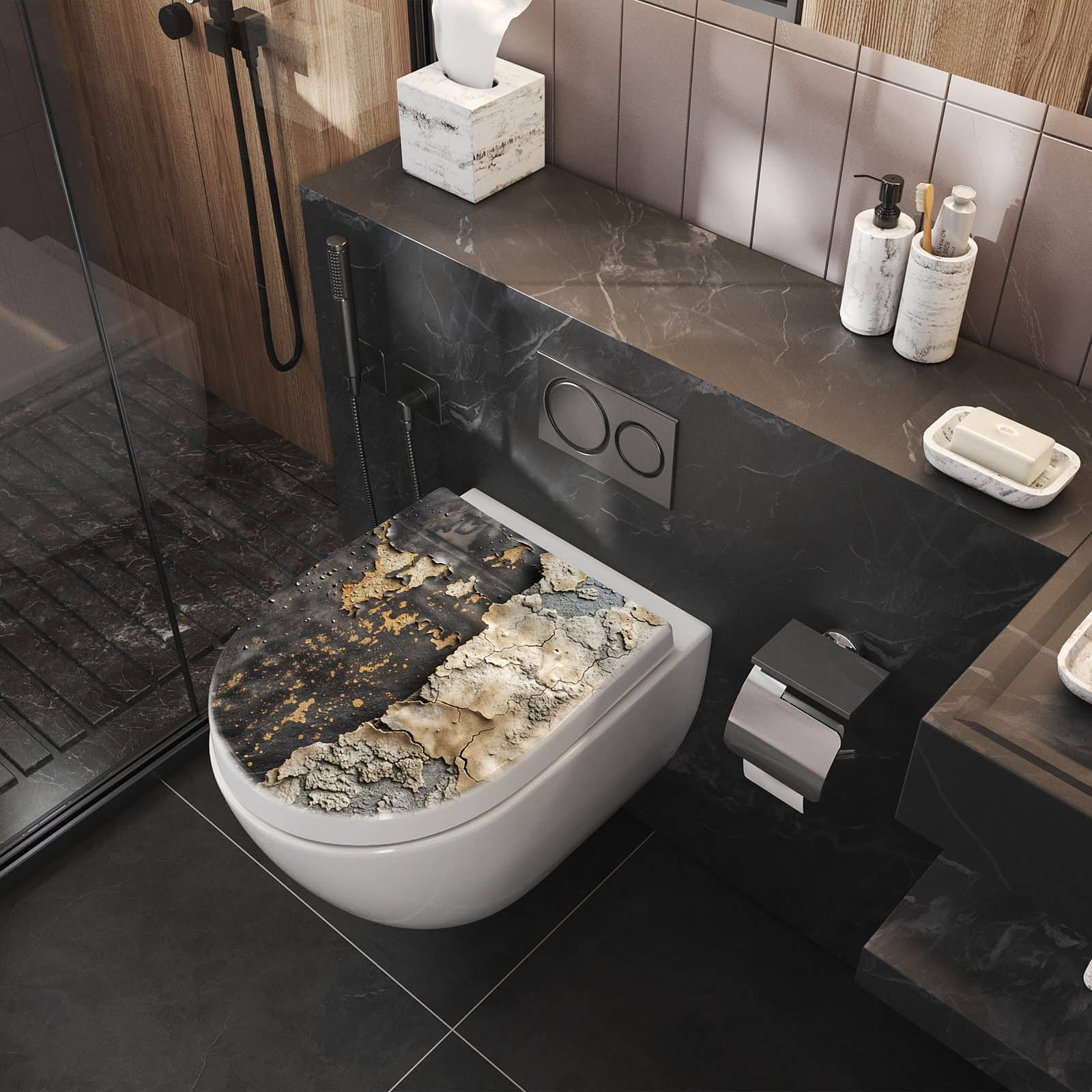 WC-Sitz mit Absenkautomatik Verwitterte Oberfläche